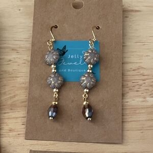 Jelly's Jewelry and Boutique Handcrafted Gold Metal Floral Dangling Earrings